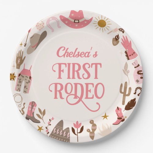 Western First Rodeo Wild West Cowboy Pink Birthday Paper Plates