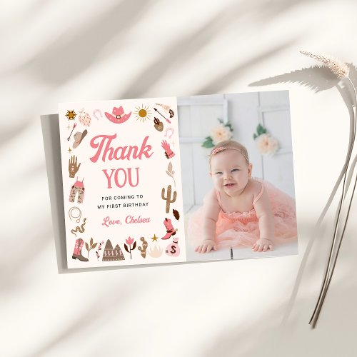 Western First Rodeo Wild West Cowboy Pink Birthday Thank You Card