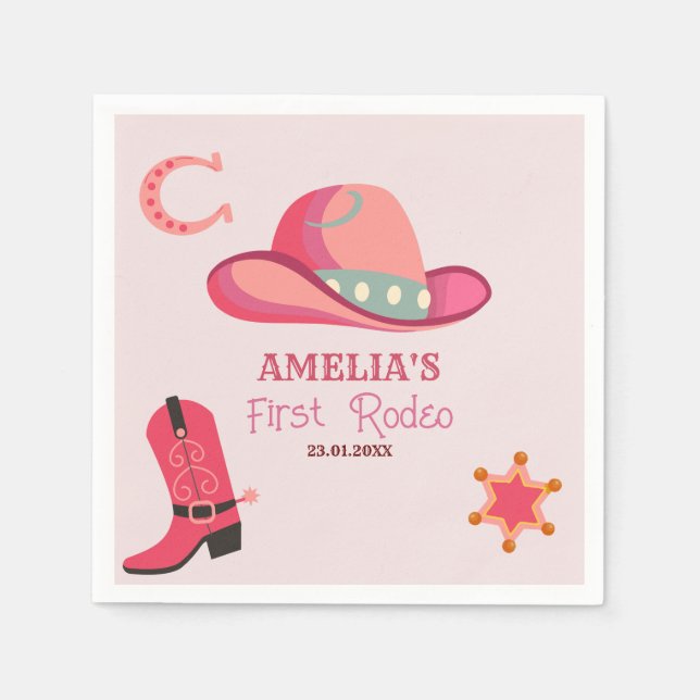 Western First Rodeo Wild West Cowgirl 1st Birthday Napkins (Front)