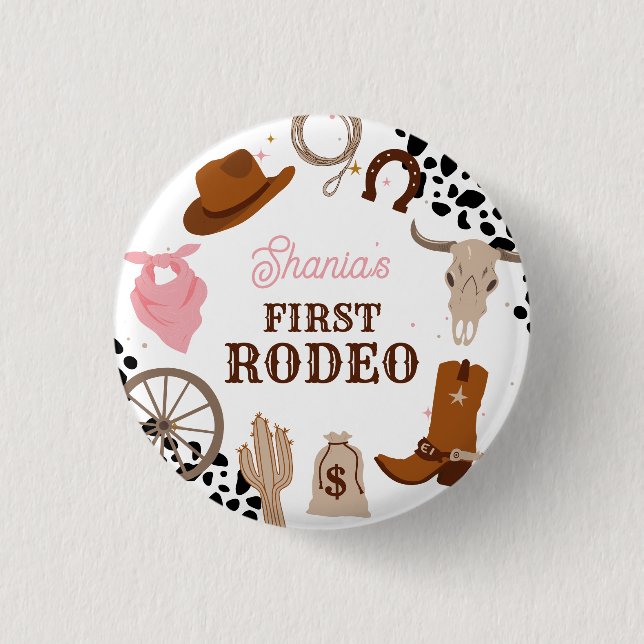Western First Rodeo Wild West Girl First Birthday Button (Front)