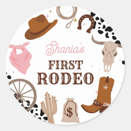 Western First Rodeo Wild West Girl First Birthday Classic Round Sticker