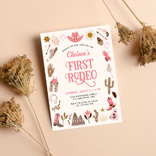 Western First Rodeo Wildwest Cowgirl Pink Birthday Invitation