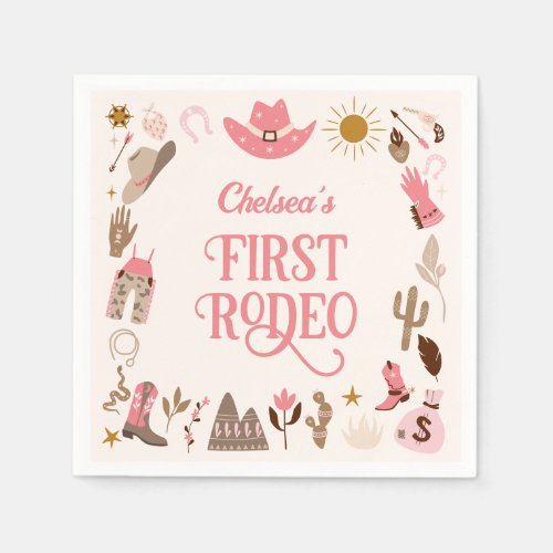 Western First Rodeo Wildwest Cowgirl Pink Birthday Napkins