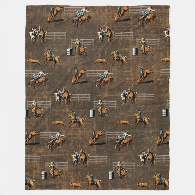 Western Fleece Blanket Rodeo Events On Brown (Front)