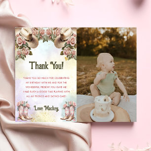 Western Floral Birthday Photo Thank You Card