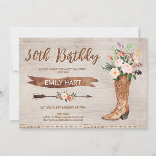 Western Floral Boot Birthday Invitation