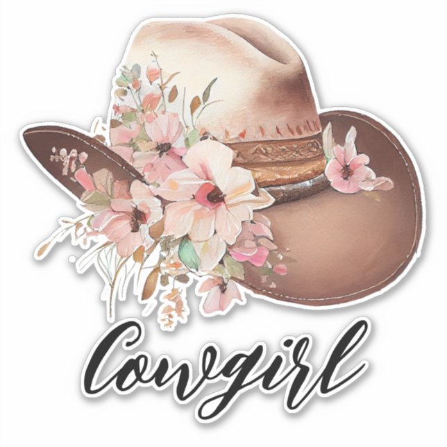 Western Floral Cowgirl Hat Sticker (Front)