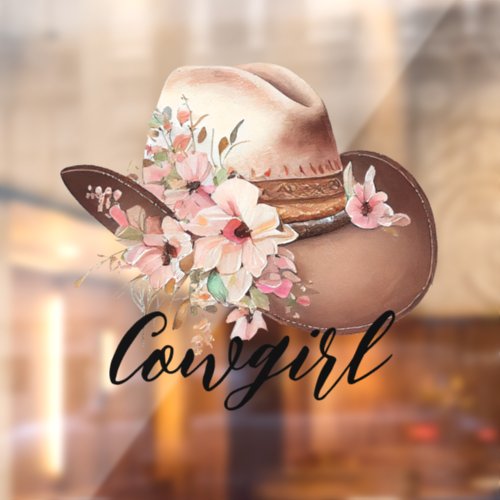 Western Floral Cowgirl Hat Window Cling