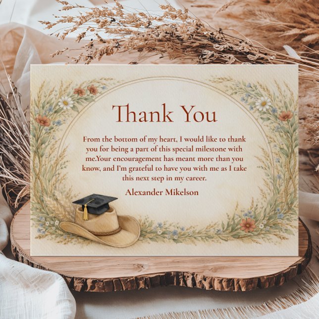 Western Floral Graduation Party Thank You Card (Creator Uploaded)