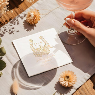 Western Floral Horseshoe Custom Wedding Monogram Foil Napkins