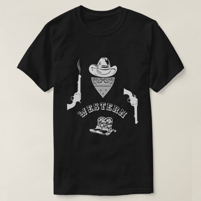 Western funny, unique, black, customizable T-Shirt (Design Front)