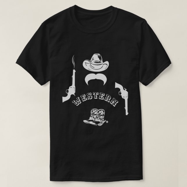 Western funny, unique, customizable, black T-Shirt (Design Front)