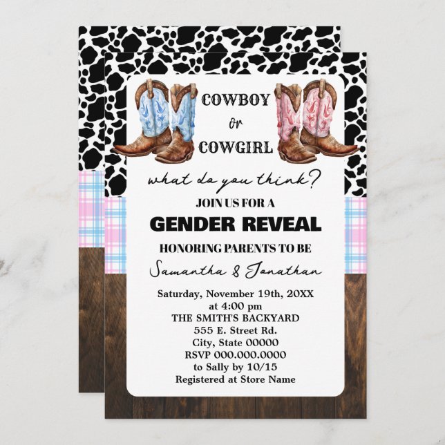 Western Gender Reveal Shower Country Boots  Invitation (Front/Back)