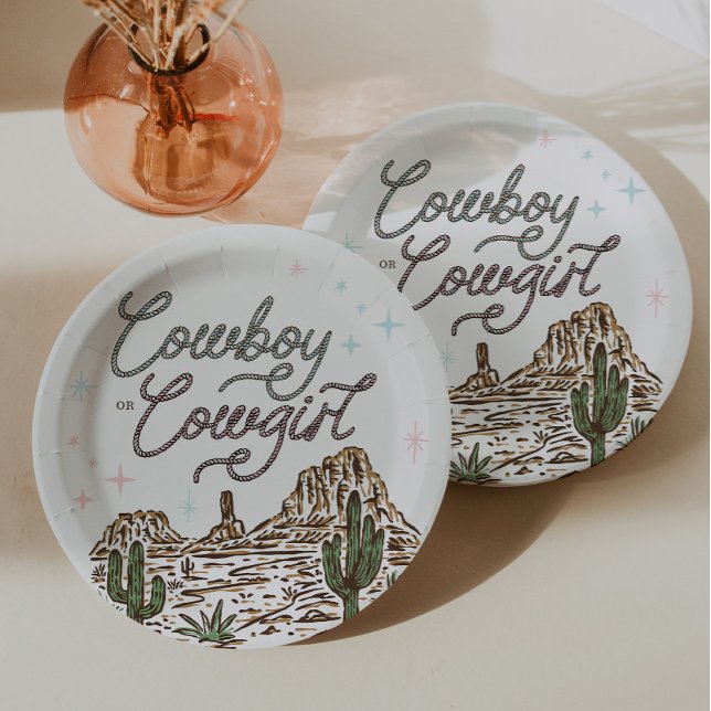 Western Gender Reveal Shower Cowboy or Cowgirl Paper Plates (Creator Uploaded)
