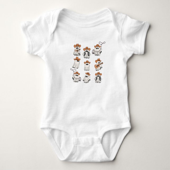 Western Ghost, Cowboy Ghost, Western Halloween Baby Bodysuit (Front)