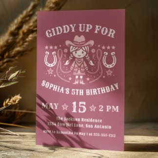 Western Giddy Up Pink Cowgirl Birthday Invitation