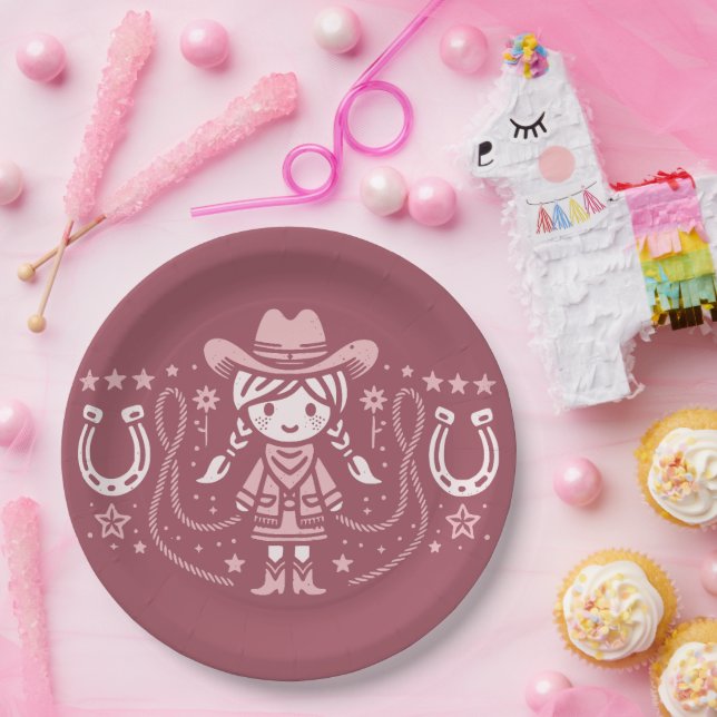 Western Giddy Up Pink Cowgirl Birthday  Paper Plates (Party)