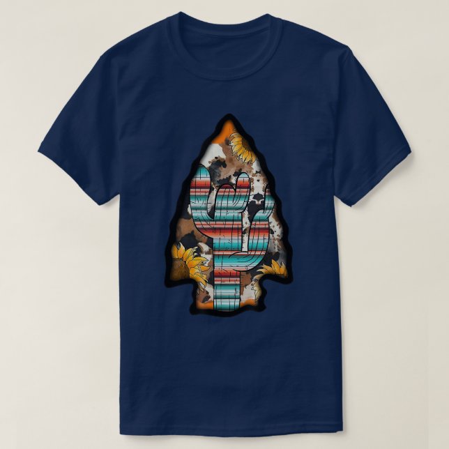 Western Girl Country Serape Cowhide Cactus Arrowhe T-Shirt (Design Front)