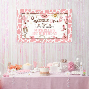 Western Girl First Rodeo Pink Birthday Banner