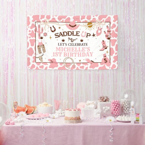 Western Girl First Rodeo Pink Birthday Banner