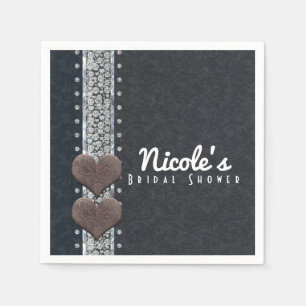 Western Glam Black Leather & Diamonds Bling Party Paper Napkins