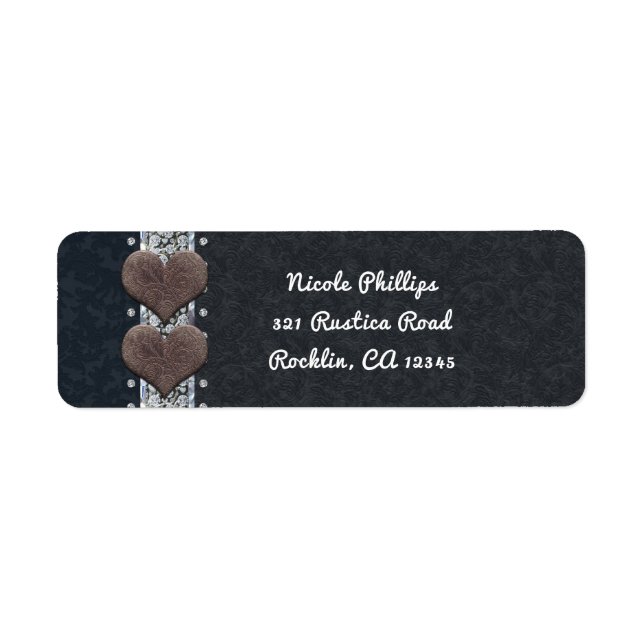 Western Glam Black Leather & Diamonds Invitation Label (Front)