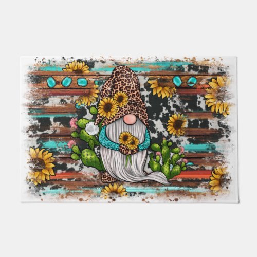 Western Gnome Sunflowers Turquoise Stones Doormat