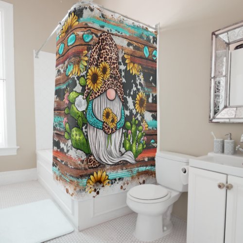 Western Gnome Sunflowers Turquoise Stones Shower Curtain