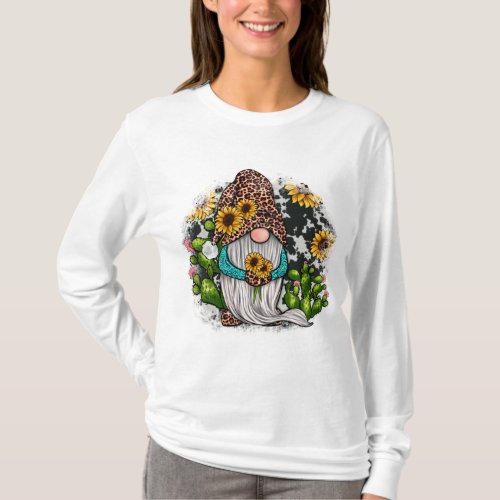 Western Gnome Sunflowers Turquoise T_Shirt