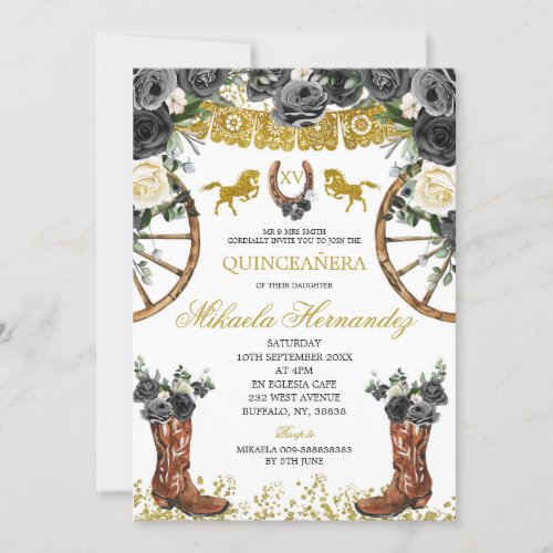 Western Gold and Black Charra Boots 15 Anos Invite