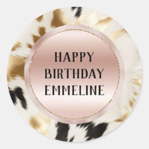 Western Gold Black White Cream Cowhide Classic Round Sticker