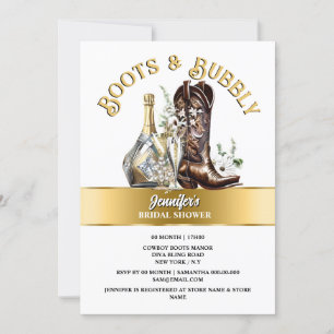 Western gold cowboy boot floral bubbly summer chic invitation