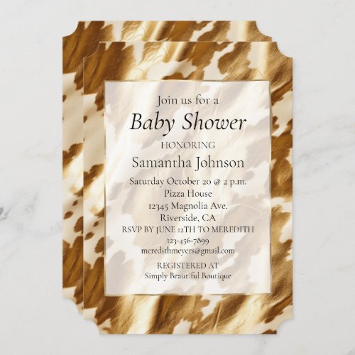 Western Gold Cream Cowhide  Invitation