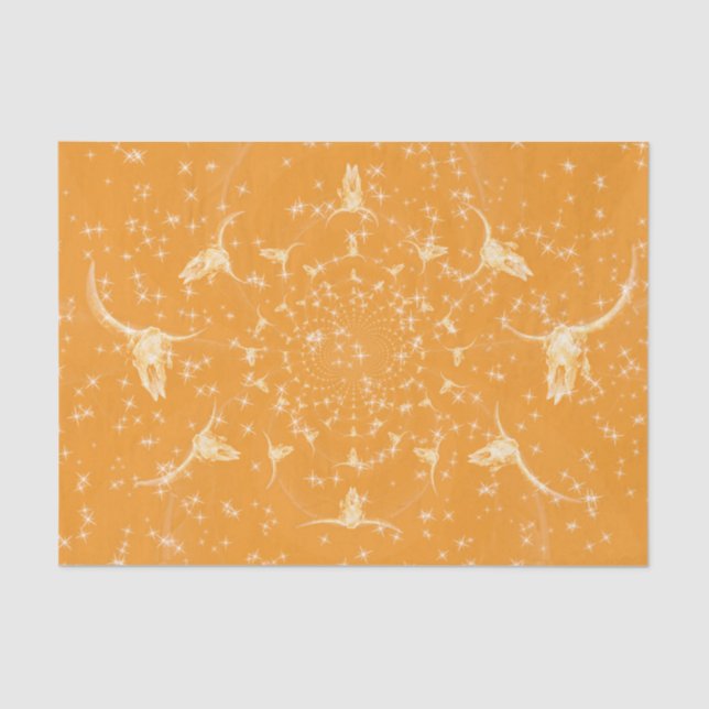 Western Gold Girly Glitter Cow Skull Abstract Tissue Paper (Front)