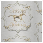Western Gold Horse On Silver Holiday Fabric