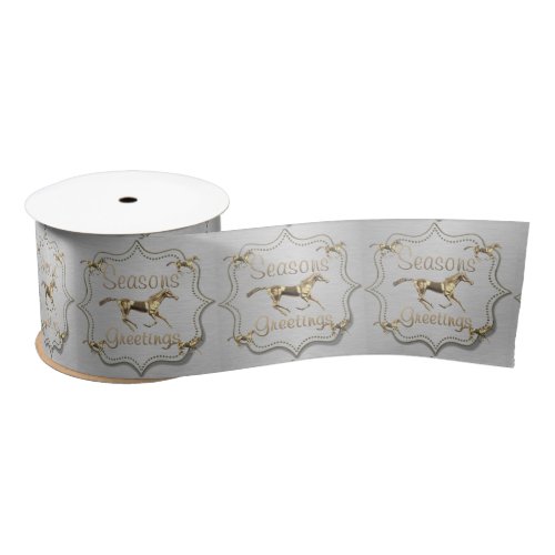Western Gold Horse On Silver Satin Ribbon
