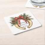 Western Gold Horse Shoe Christmas Pine Cones Square Paper Coaster