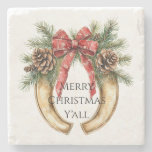 Western Gold Horse Shoe Christmas Pine Cones Stone Coaster