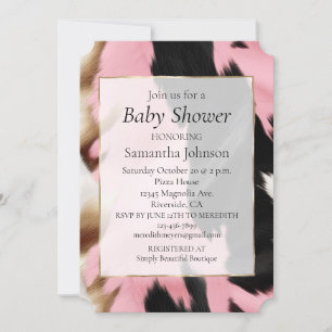 Western Gold Pink Black Cream Cowgirl Cowhide Invitation
