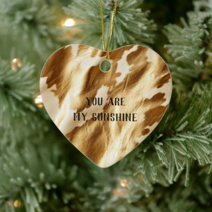 Western Gold White Cream Cowhide Ceramic Ornament
