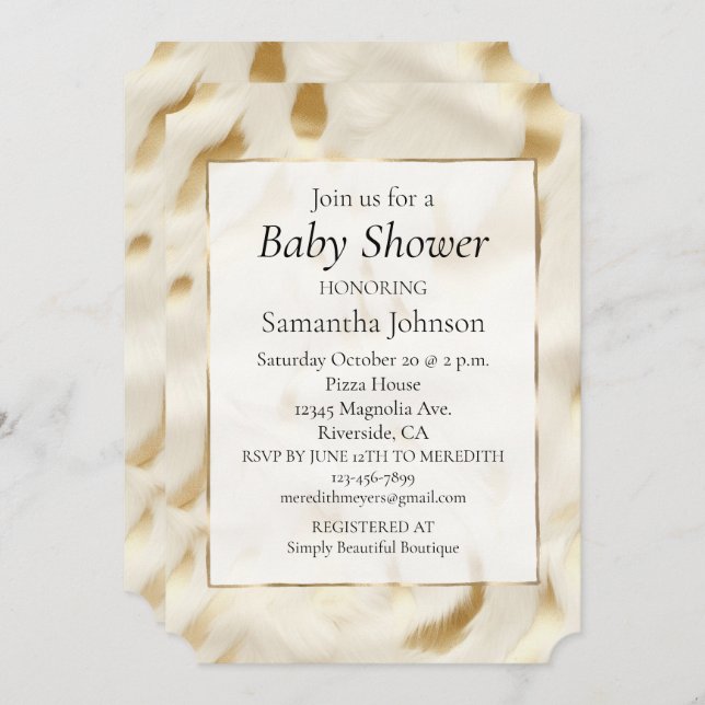 Western Gold White Cream Cowhide  Invitation (Front/Back)