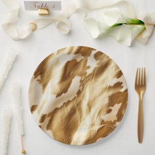 Western Gold White Cream Cowhide Paper Plates