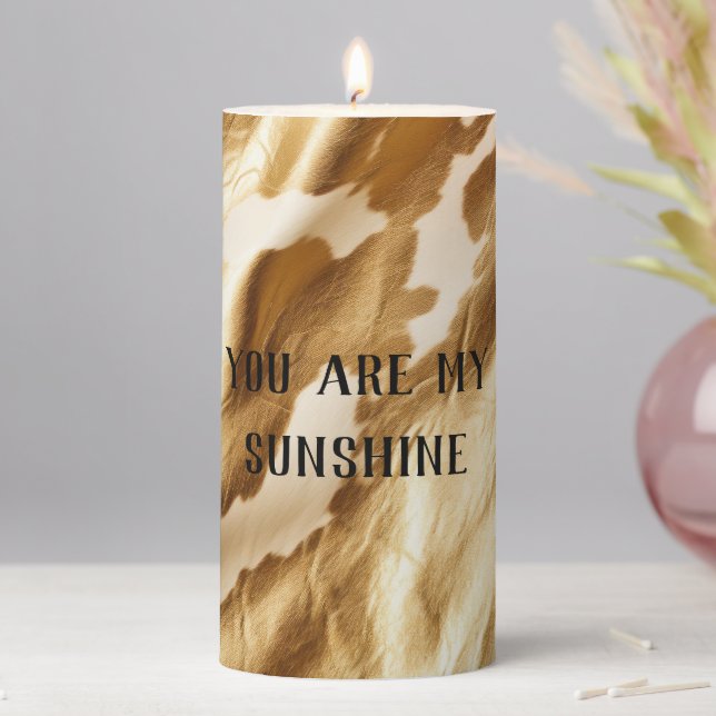 Western Gold White Cream Cowhide Pillar Candle (In Situ)