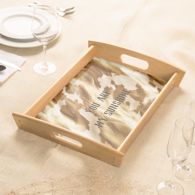 Western Gold White Cream Cowhide Serving Tray (Front)