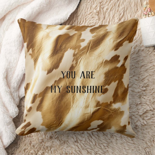 Western Gold White Cream Cowhide Throw Pillow (Blanket)