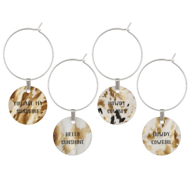 Western Gold White Cream Cowhide Wine Charm (Staggered)