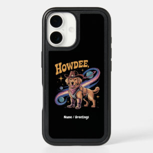 Western Golden Retriever Funny Cowboy Space Dog iPhone 16 Case