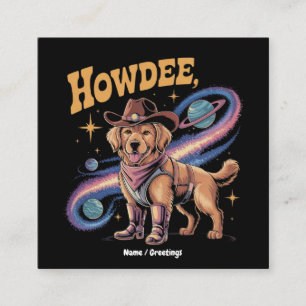 Western Golden Retriever Funny Cowboy Space Dog Square Business Card