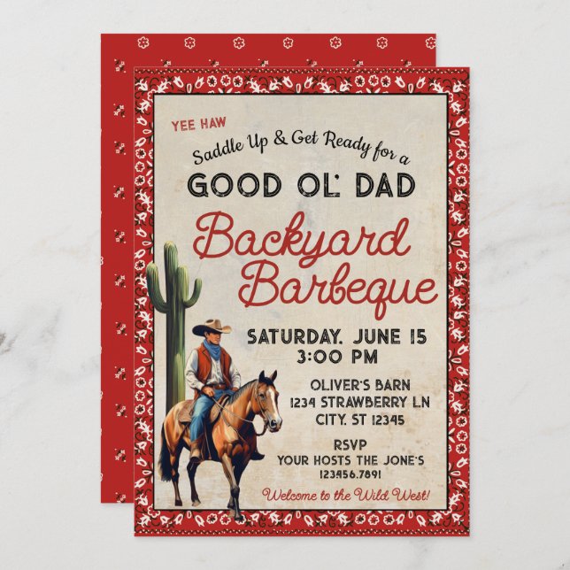 Western Good Ol' Dad Barbeque Invitation (Front/Back)