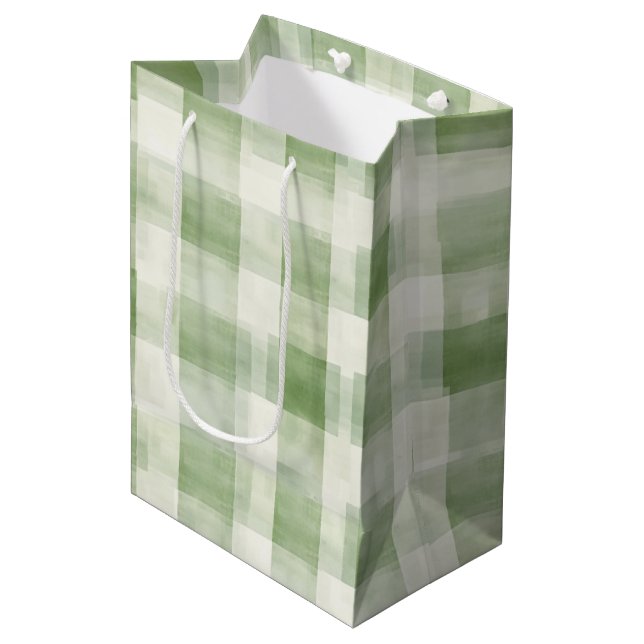 Western Green Cream Plaid Stripes Christmas Medium Gift Bag (Front Angled)